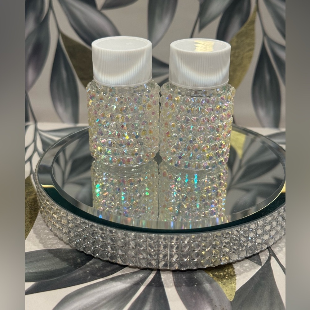 Iridescent Jeweled Bottle Pair with White Caps
